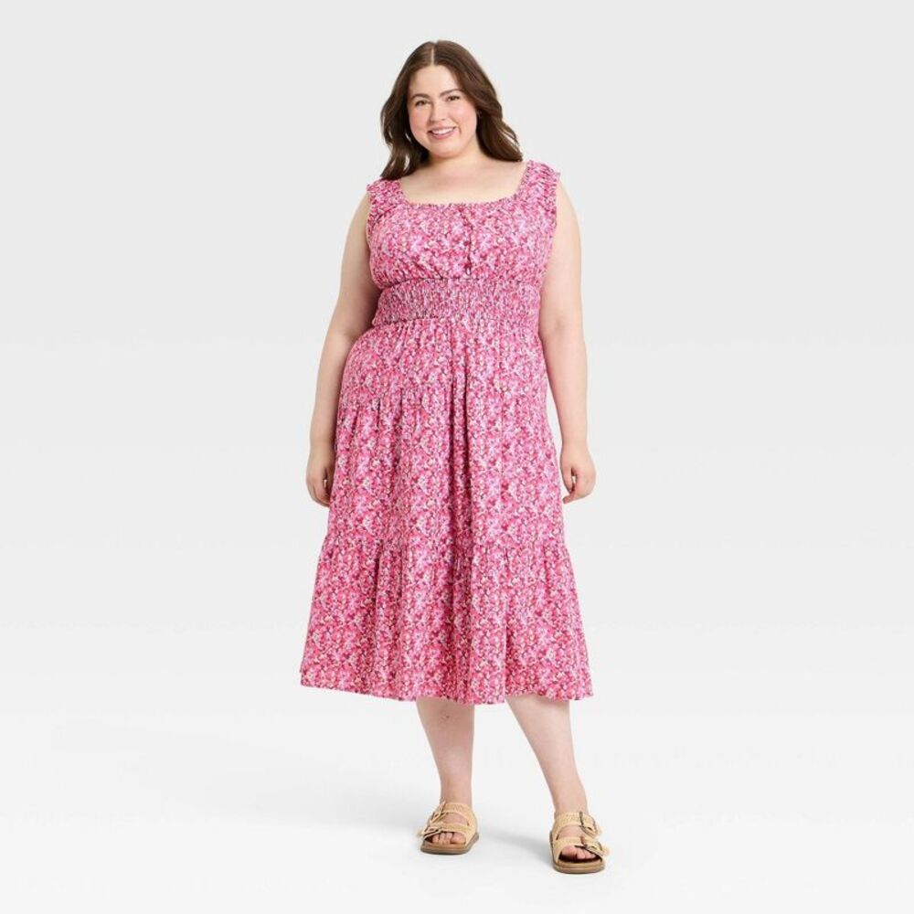 Universal Thread XXL Women's Sleeveless Button-Front Smocked Maxi Empire Pink